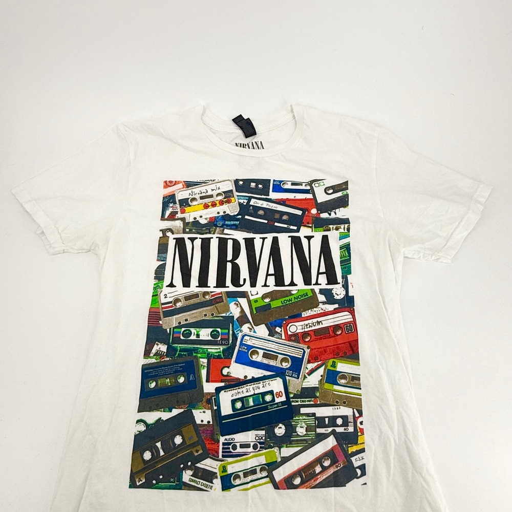 Nirvana Cassette Tape Graphic T-Shirt White Mens Medium Gildan Softstyle 2024